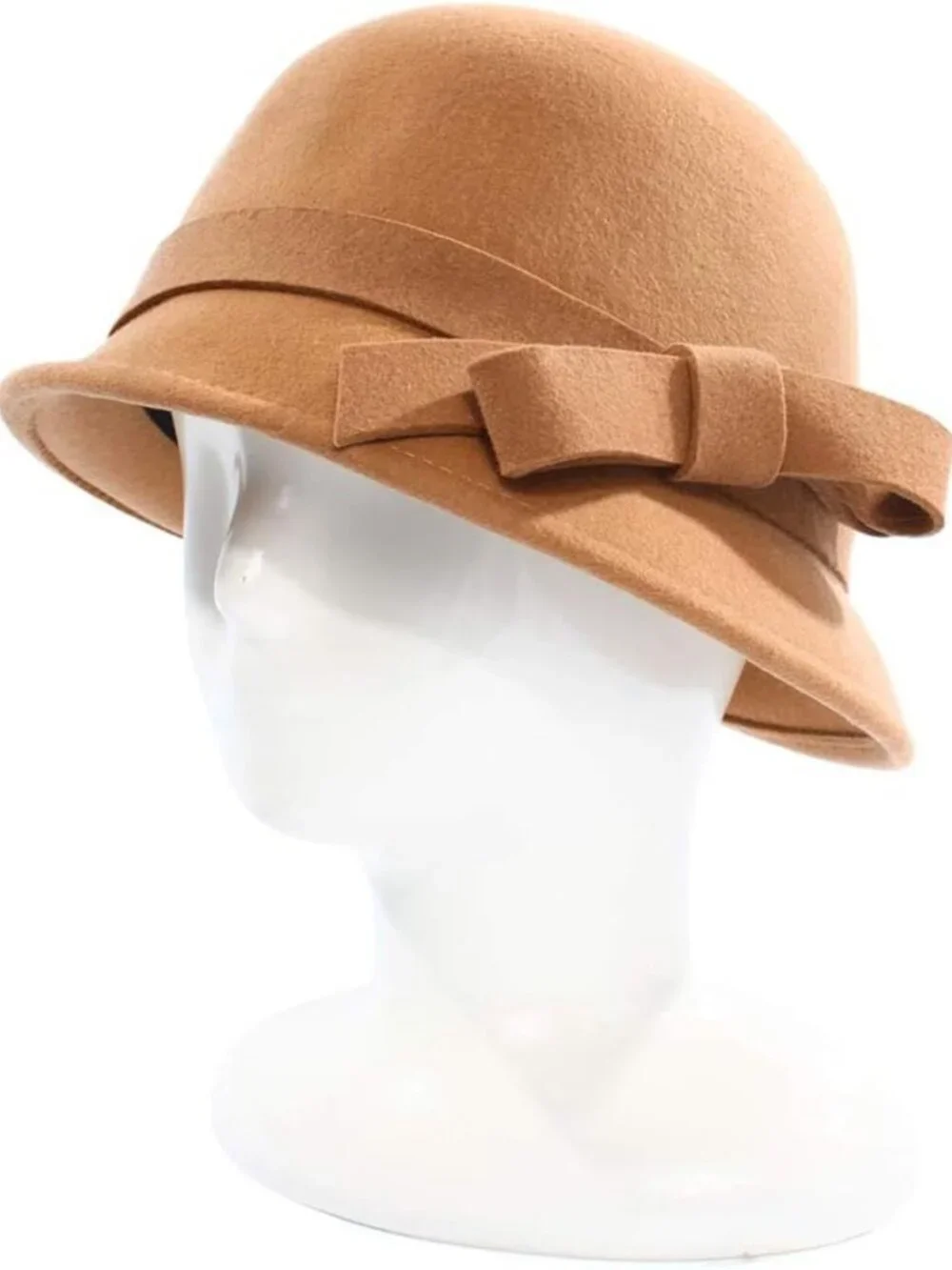 Vintage Wool Felt Bucket Hat for Women - Cloche Fedora Winter Bowler with Bow